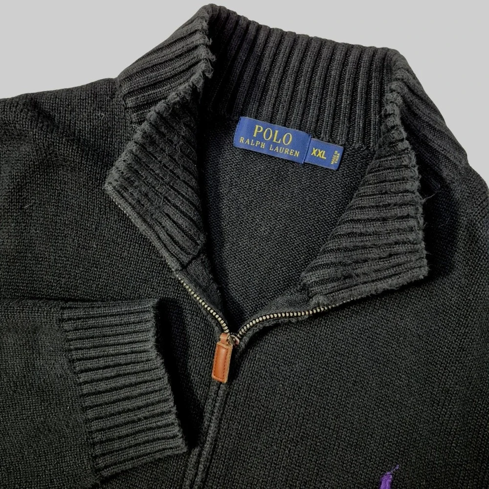 Polo Ralph Lauren Quarter Zip Men XXL Black Cotton Pullover Quiet Luxury Classic